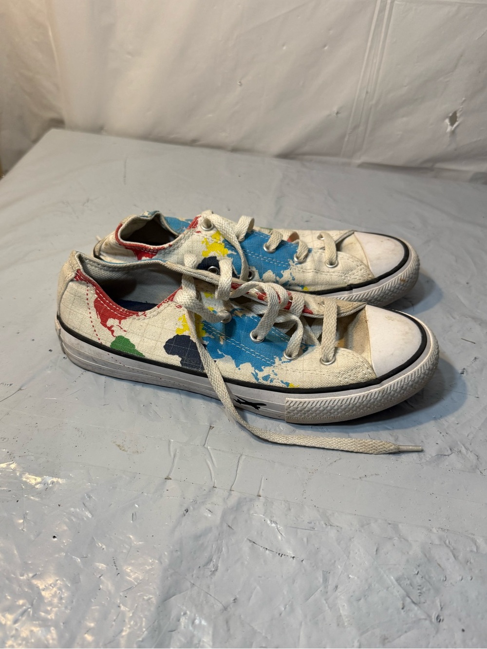 Converse All Star World Map print colorful sneakers Lace Up Shoes size 4